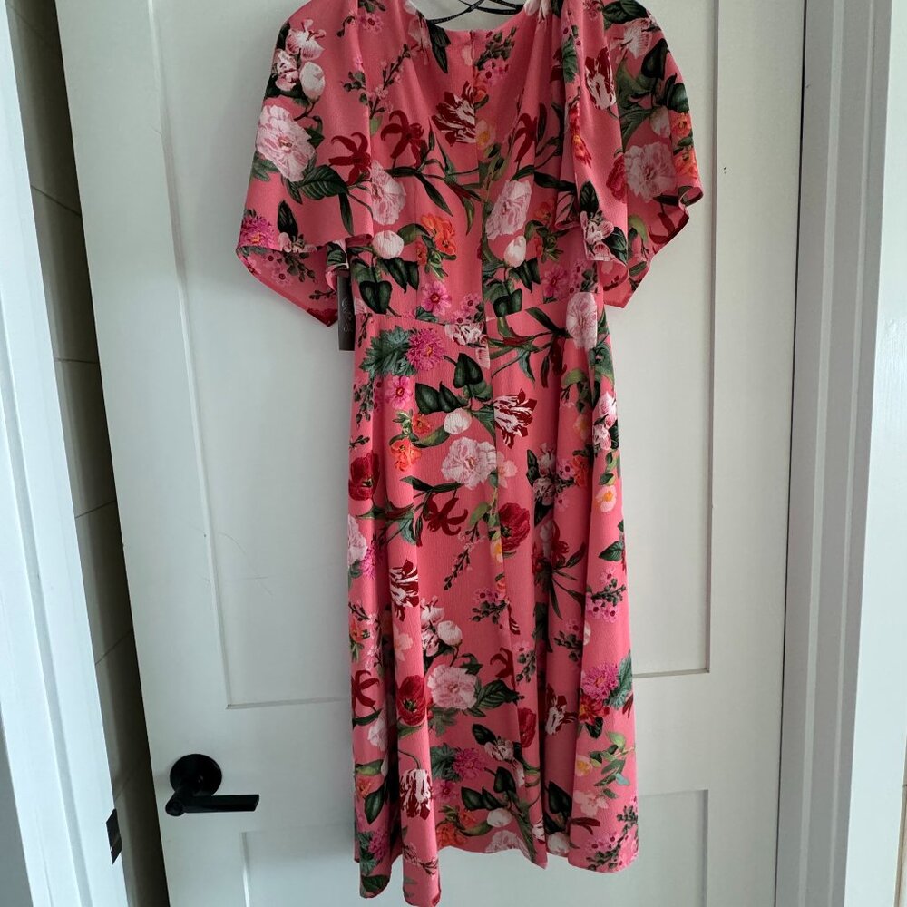 NWT Vince Camuto flutter sleeve midi dress sz 2 coral floral print Derby - Picture 4 of 10